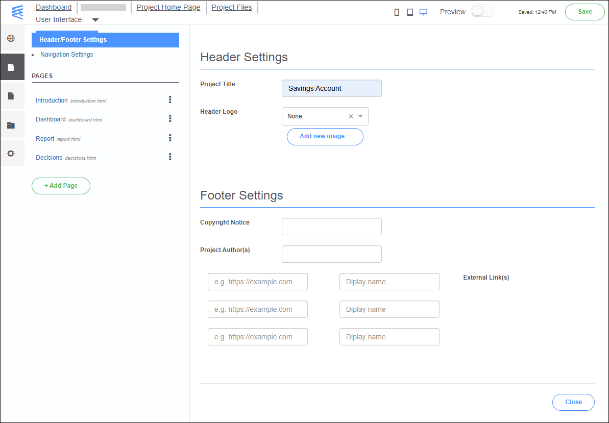 Edit header and footer