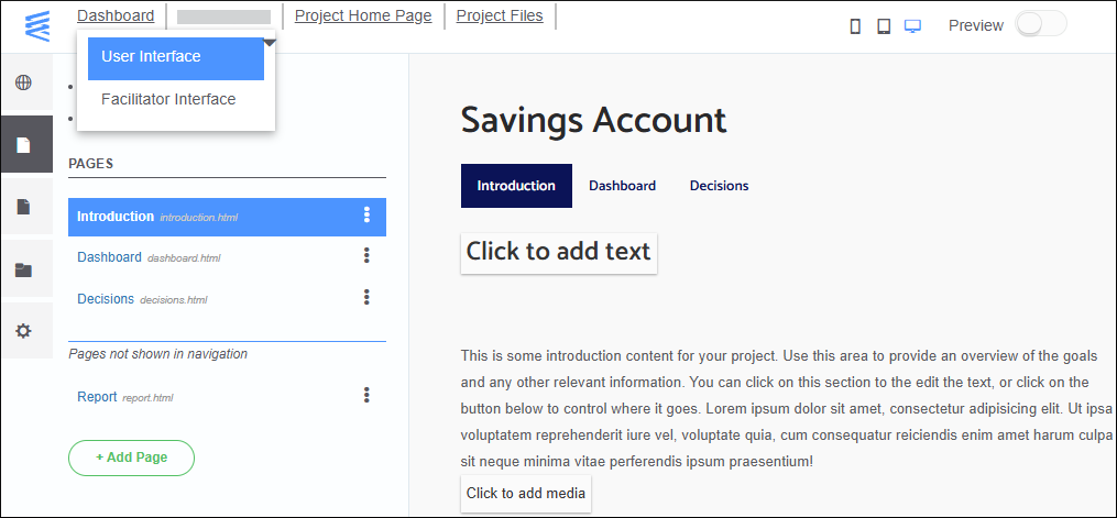 Select User Interface from the drop-down menu