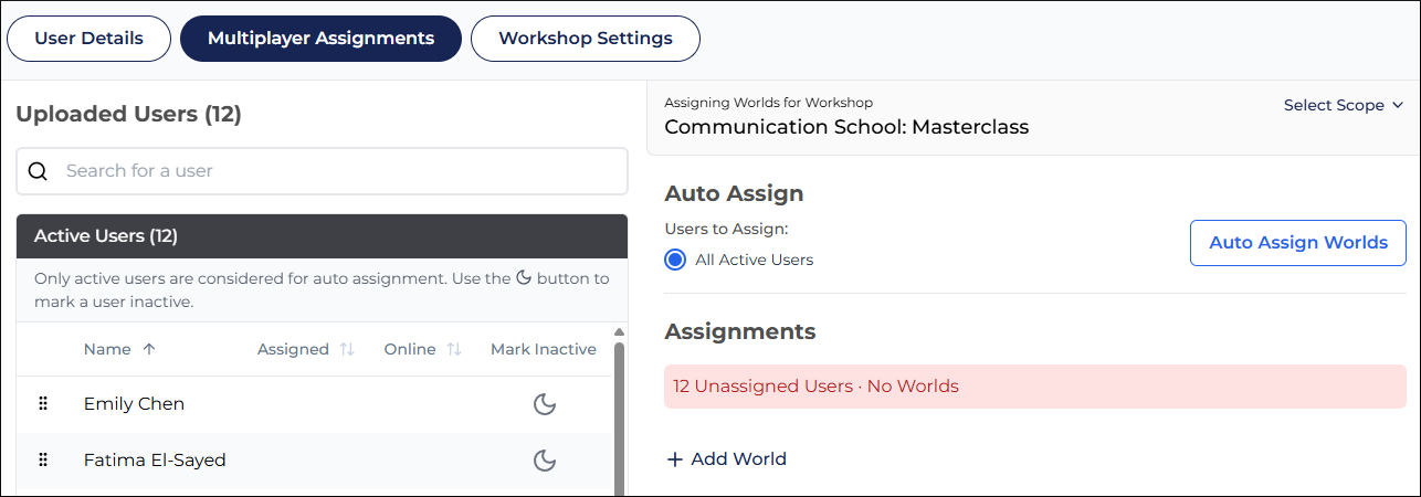 Multiplayer role assignment screen
