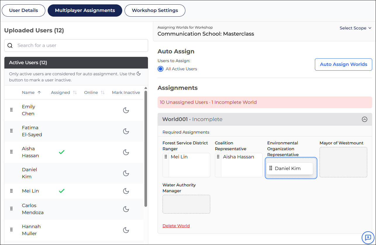 Drag-and-drop users to roles