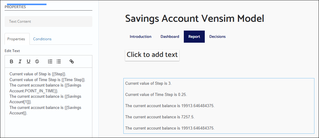 Display variable values in the UI