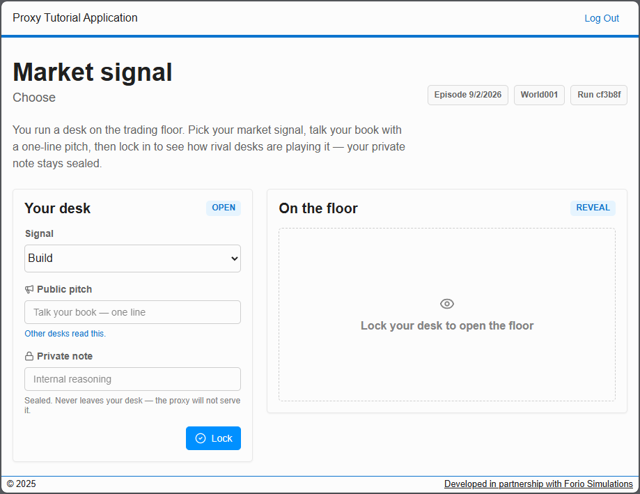 Proxy tutorial application participant screen