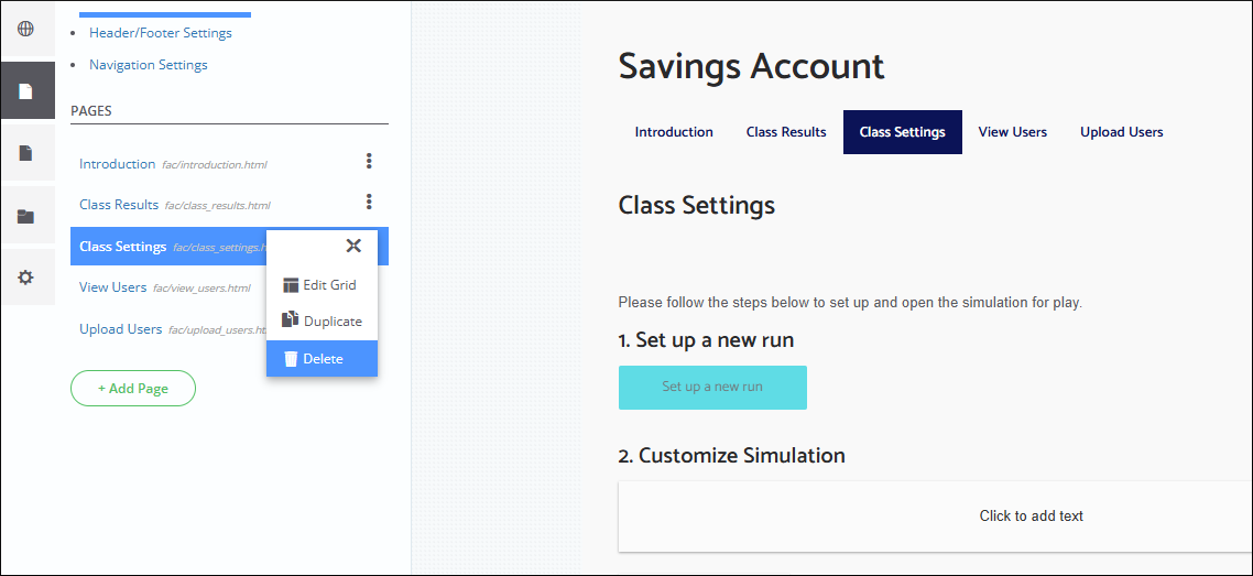 Remove the Class Settings page