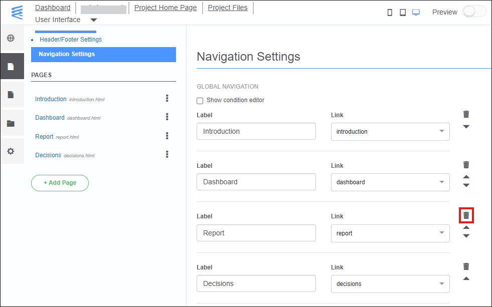 Delete a navigation item