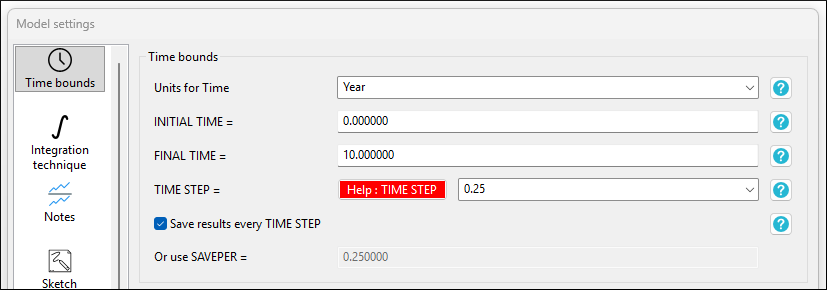 Time Step model setting
