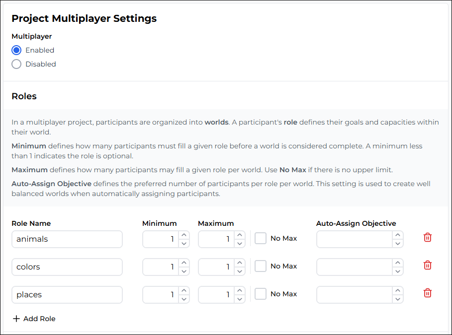 Create roles in multiplayer settings